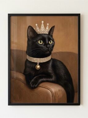 Black Cat Portrait Framed 8x10 Wall Art - Regal Cat